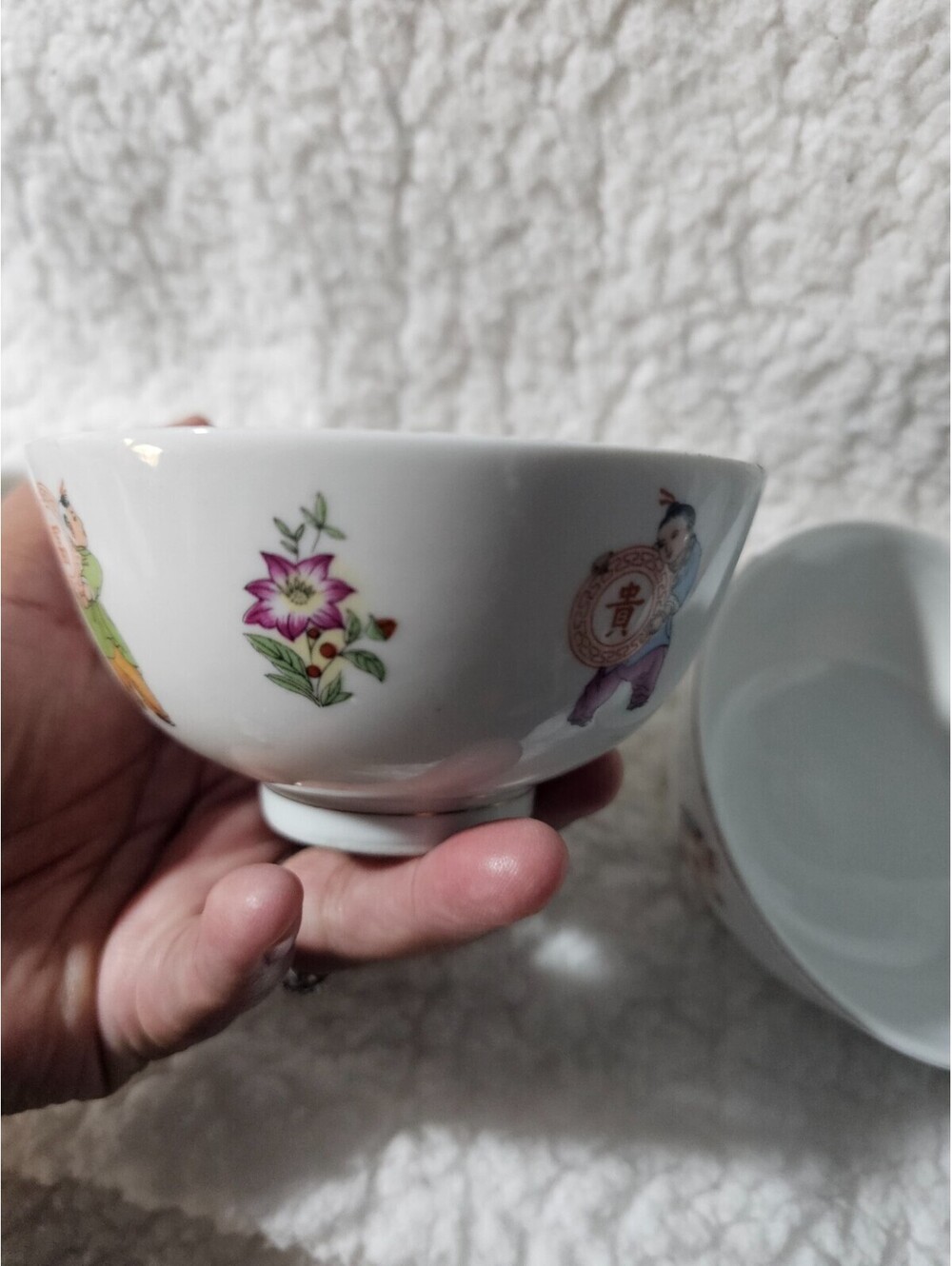 (4pc) Vintage Chinese Cathay Rice Bowls Porcelain Floral Figural Asian Design - Picture 10 of 16
